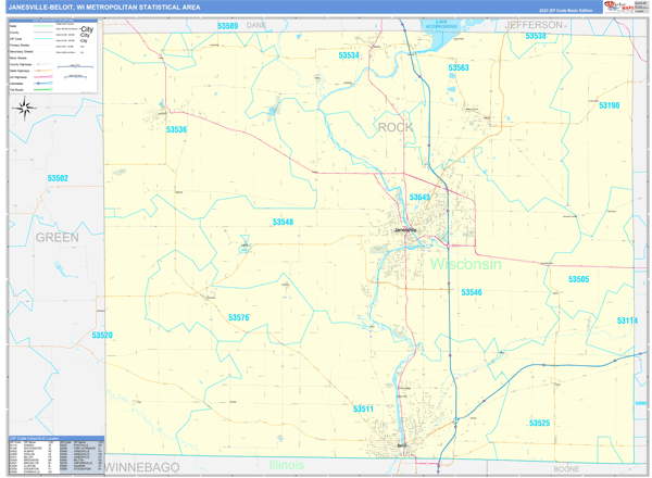 Janesville-Beloit Metro Area Digital Map Basic Style